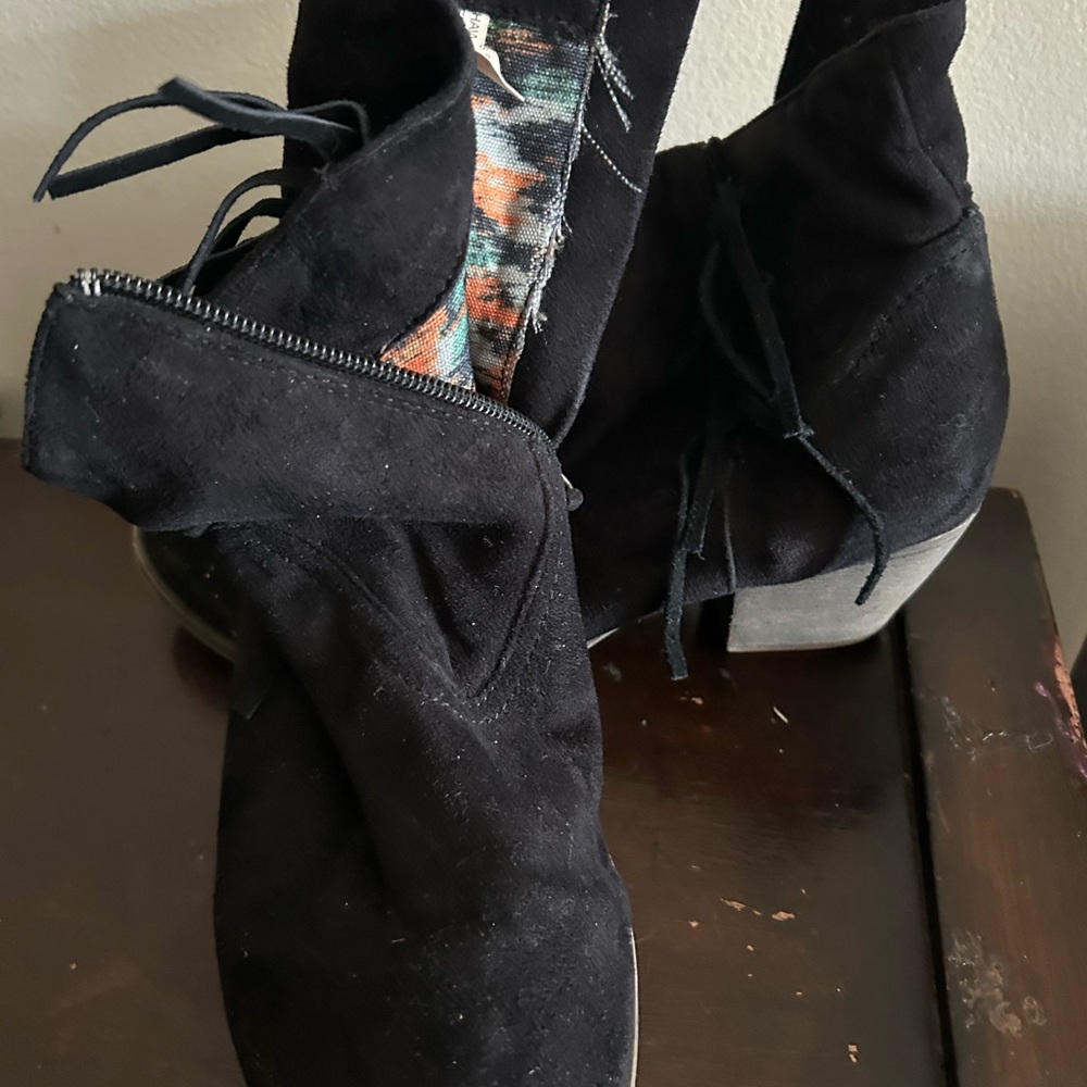 Rock & Candy Black Suede Lace-Up Ankle Booties with Side Zip